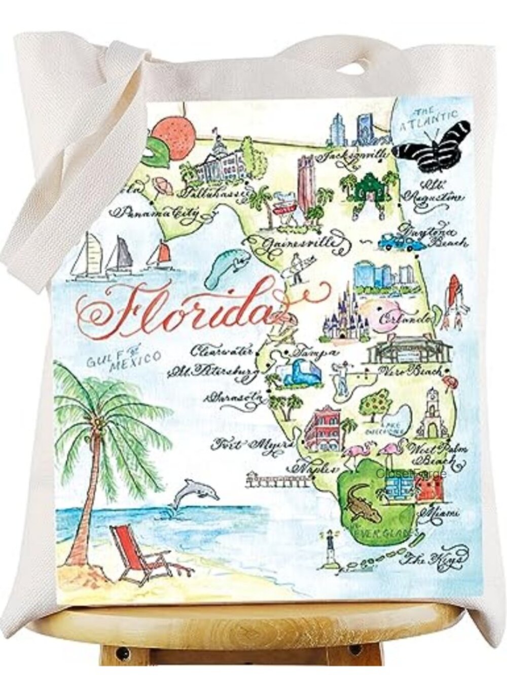 Waterproof Canvas Tote Bag with 3D Letter Print, Shoulder Strap, for Travel